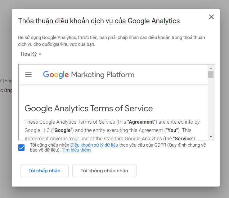điều khoản dịch vụ của Google Analytics