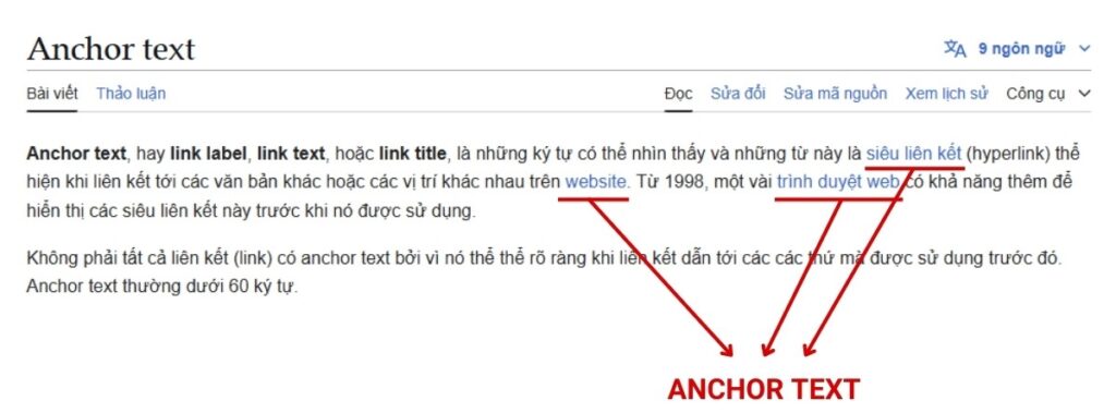 Anchor Text thường có chữ màu xanh dương