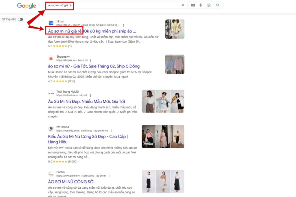 “Áo sơ mi nữ giá rẻ” là từ khóa xác định khách hàng