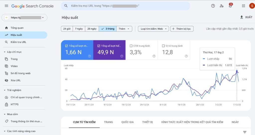 Check traffic website bằng công cụ Google Search Console