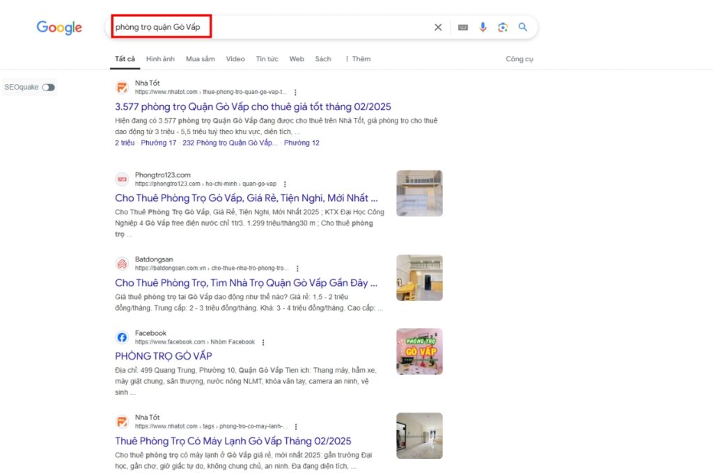 Keyword “phòng trọ quận Gò Vấp” là từ khóa vị trí