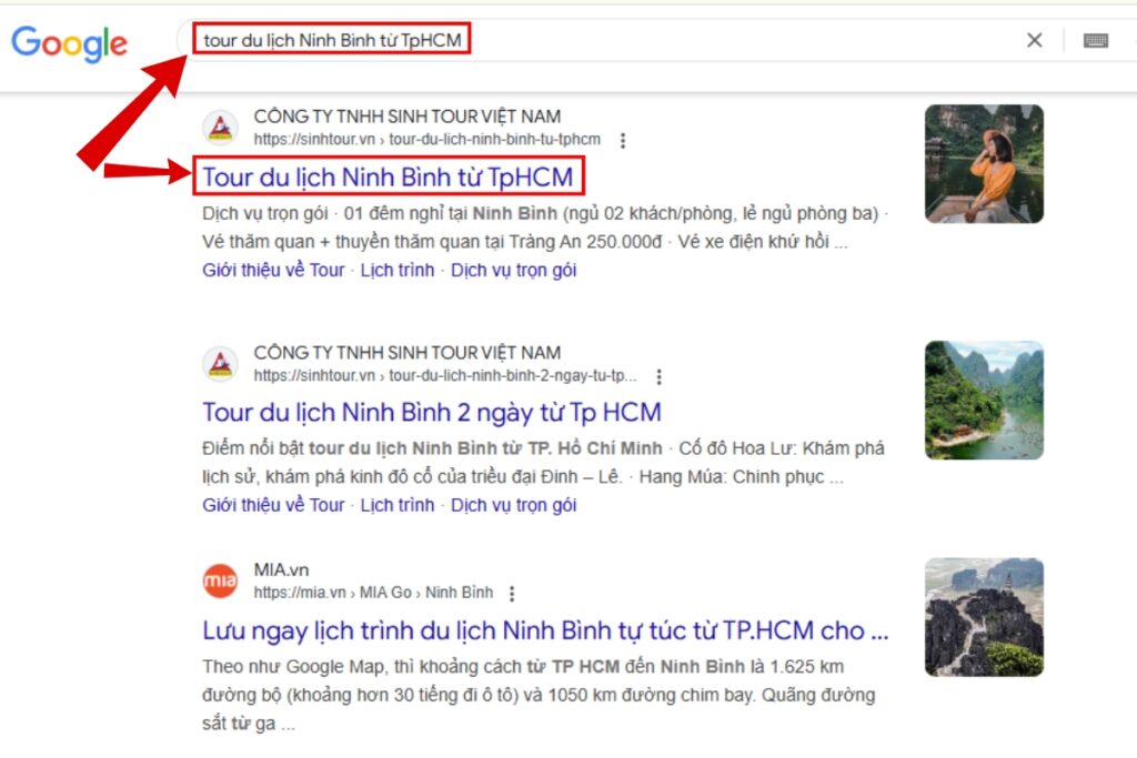Keyword “tour du lịch Ninh Bình từ TpHCM” là từ khóa dài