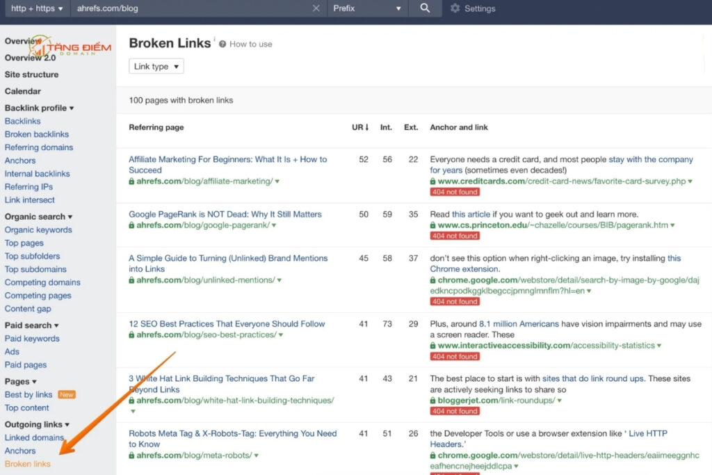 Kiểm tra Broken Backlink bằng Ahrefs