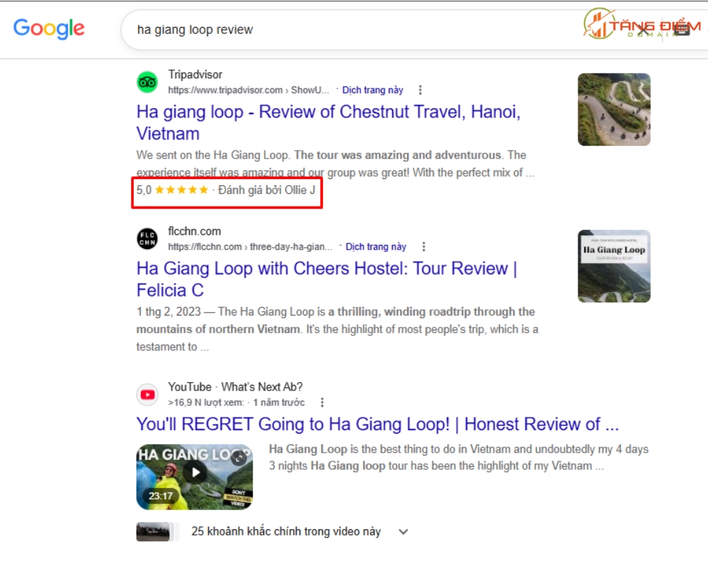 Review Schema giúp trang web đủ điều kiện hiển thị đánh giá sao trên trang kết quả tìm kiếm Google
