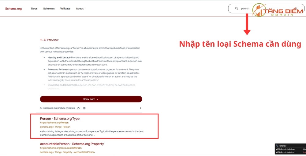 Tìm kiếm loại Schema phù hợp với trang web của bạn