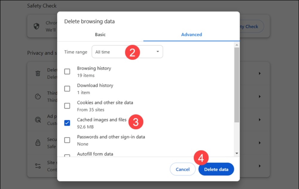 Xóa Cache và Cookies của trình duyệt Google Chrome