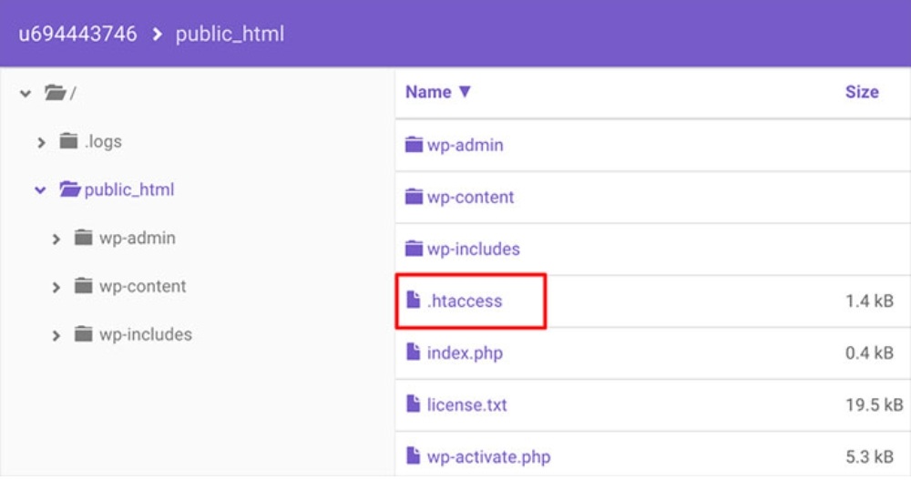 Tìm tệp .htaccess ở thư mục gốc (public_html)