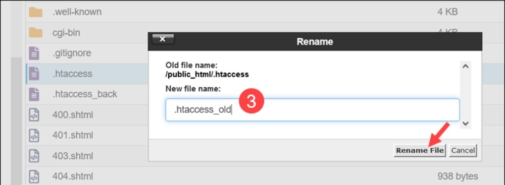Đổi tên tệp .htaccess thành .htaccess_old