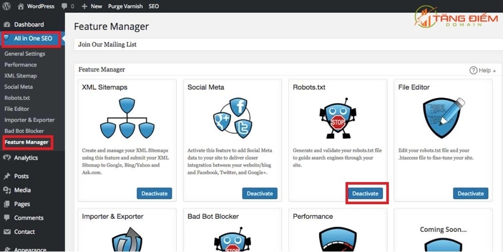 Cách kích hoạt file robots.txt bằng plugin All in One SEO