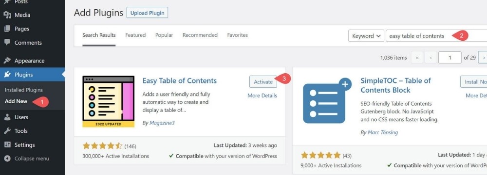 Cài đặt plugin Easy Table of Contents