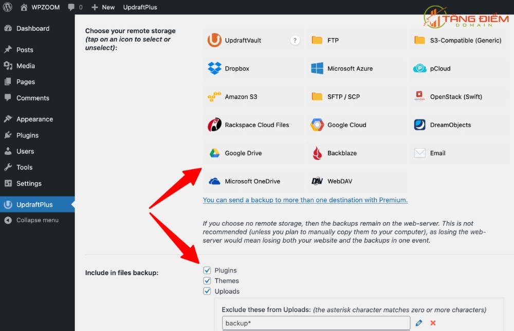 Tại mục Choose your remote storage, nhấn chọn biểu tượng Google Drive