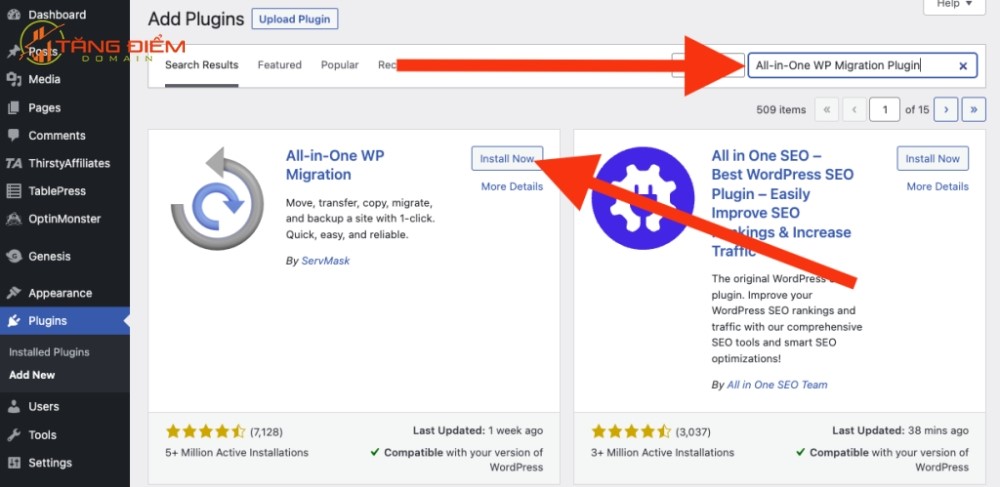 Cài đặt plugin All-in-One WP Migration