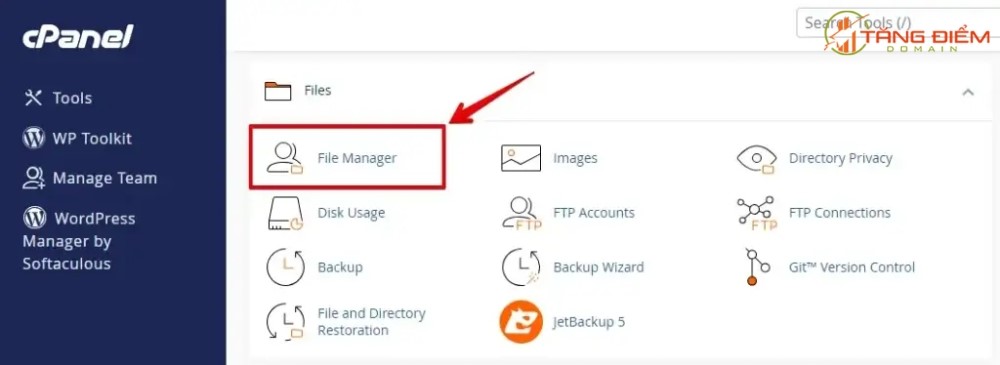 Chọn File Manager trong mục Files của trình quản trị cPanel