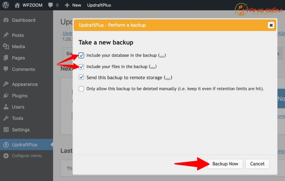 Tick chọn và nhấn nút Backup Now