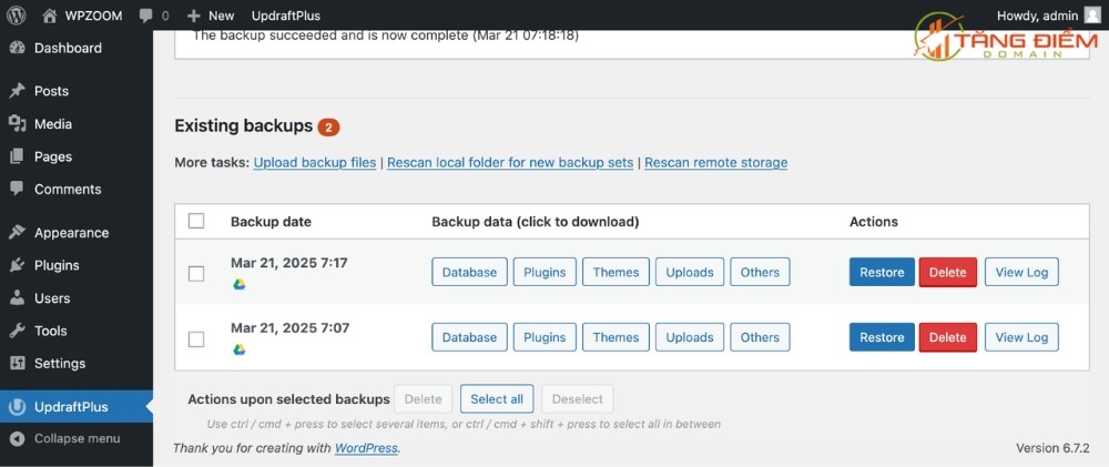 File danh sách bản Backup web