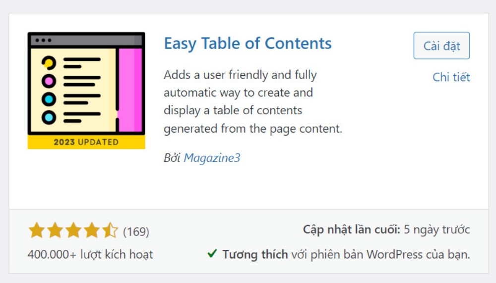 Plugin tạo mục lục bài viết Easy Table of Contents