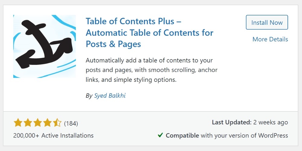 Plugin tạo mục lục bài viết Table of Contents Plus