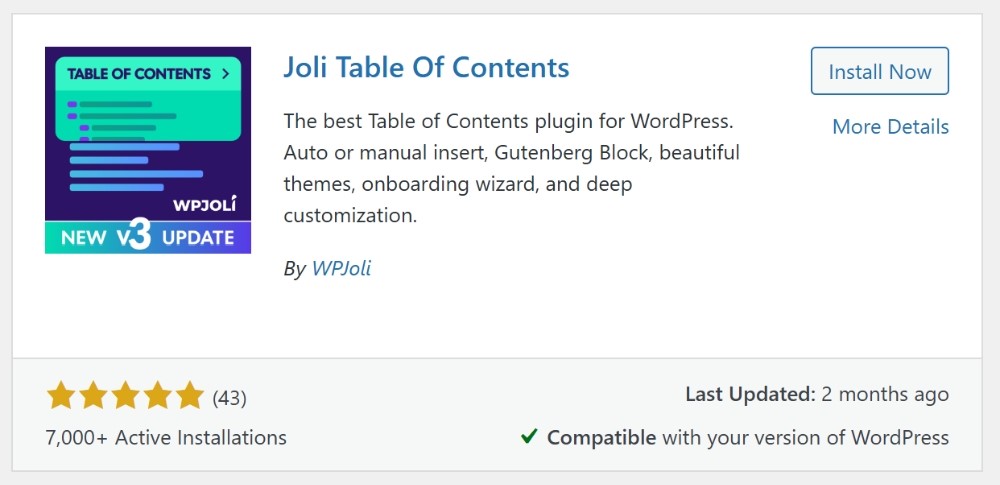 Plugin tạo mục lục bài viết Joli Table Of Contents