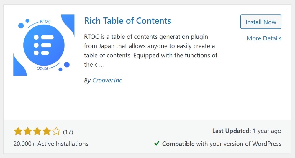Plugin tạo mục lục bài viết Rich Table of Contents